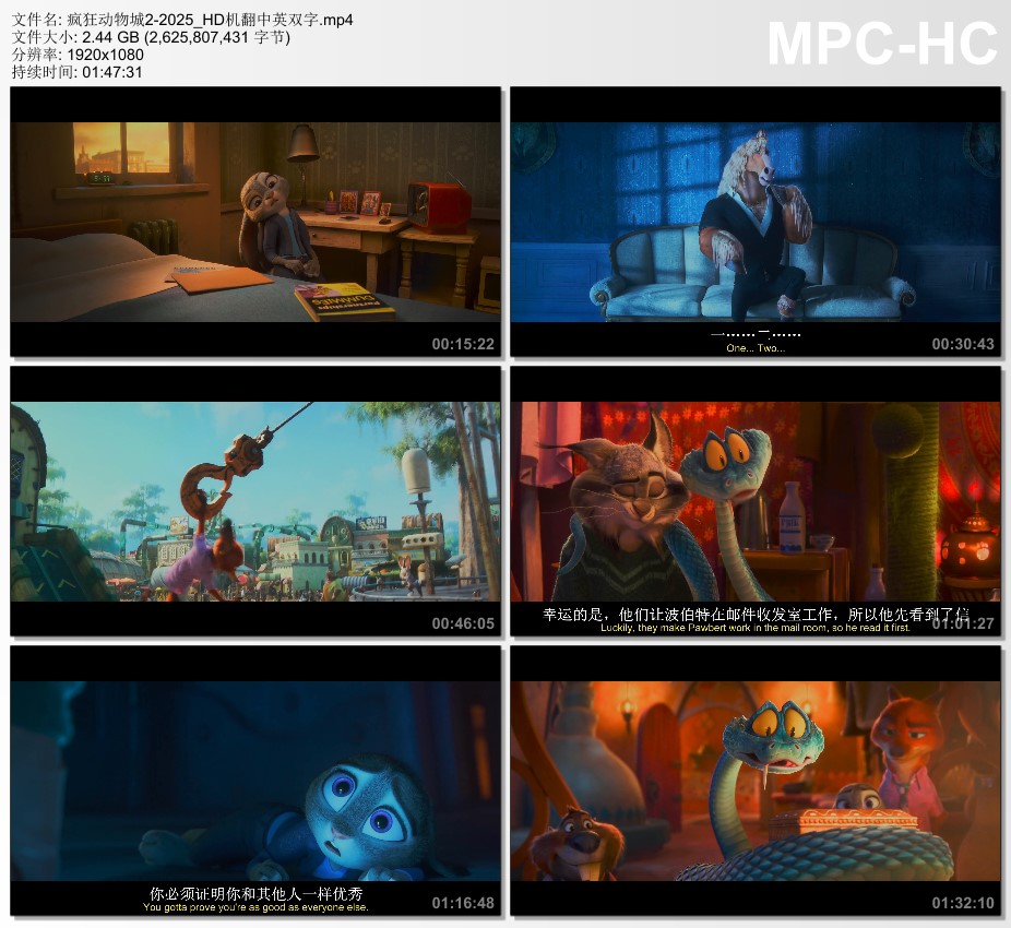 2025年美国8.4分动画片《疯狂动物城2》HD机翻中英双字