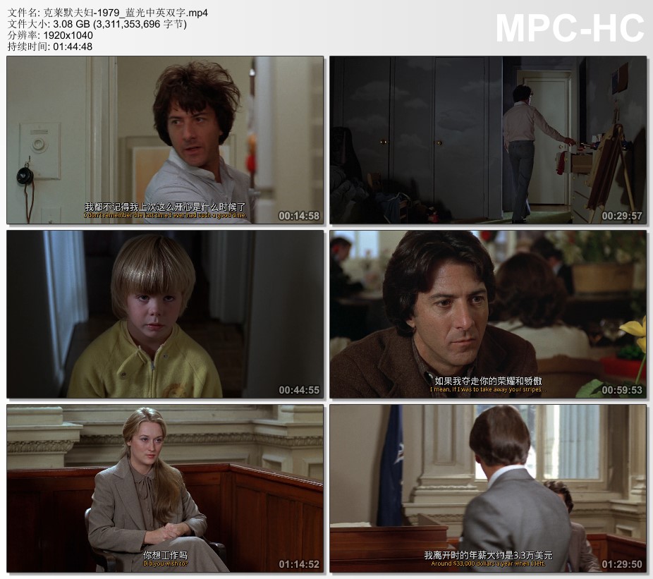 1979年美国电影《克莱默夫妇》蓝光中英双字